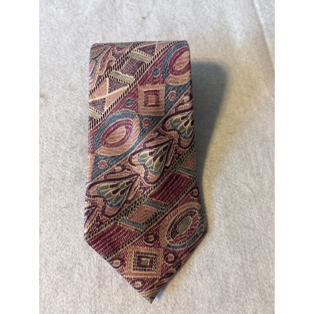 Architect Silk Tie Mens OS Burgundy‎ Abstract Geometric Made In Italy Excellent